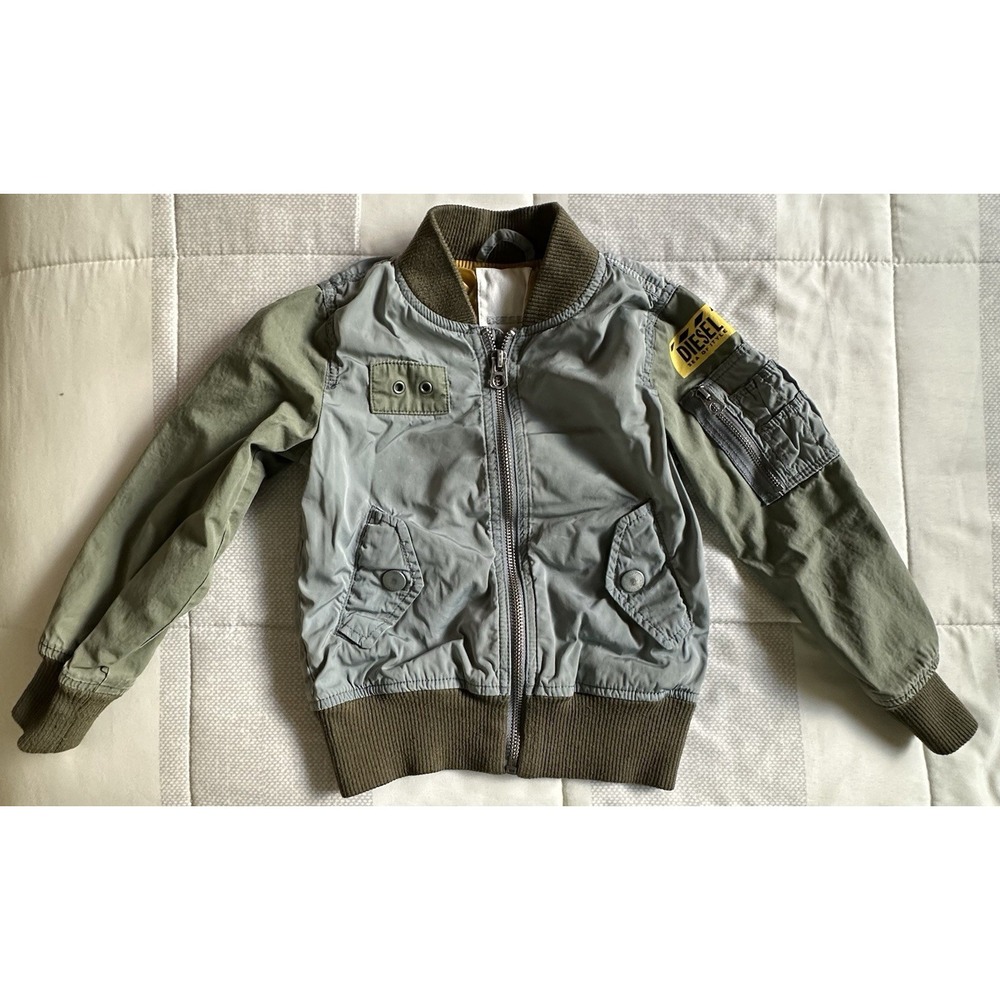 Diesel Kids Size XXS Bomber Jacket Green Patches SOS Sea Of Style